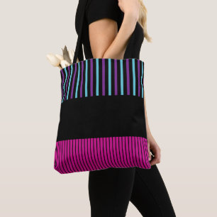 Bolso De Tela Bandas pop de color: rosa, púrpura, azul y negro