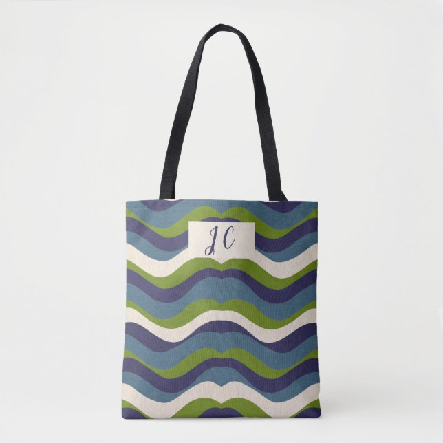 Bolso De Tela Bandas retro onduladas monogramadas de l (Anverso)