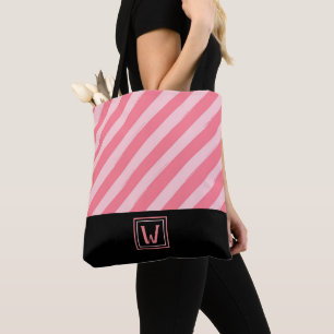 Bolso De Tela Bandas rosadas modernas con un monograma elegante