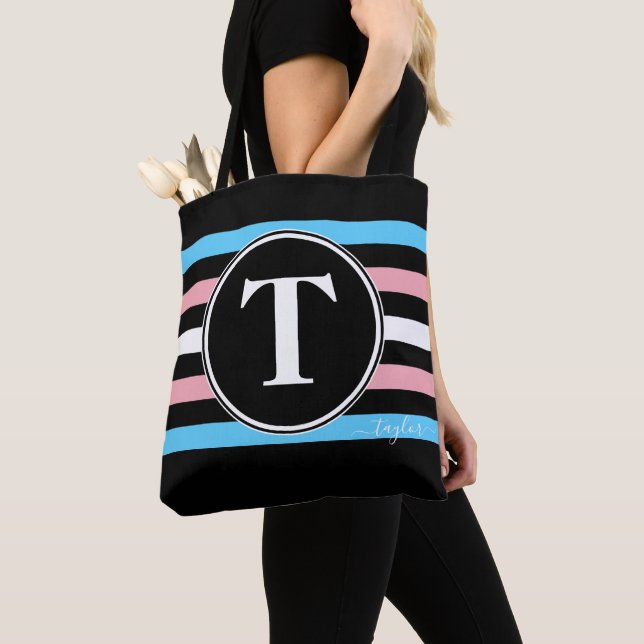 Bolso De Tela Bandas transgénero Monograma Nombre Orgullo Gay Ne (Detalle)