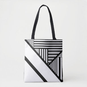 Bolso De Tela Bandas triangulares en blanco y negro