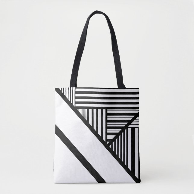 Bolso De Tela Bandas triangulares en blanco y negro (Anverso)