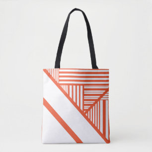 Bolso De Tela Bandas triangulares - Naranja y blanco