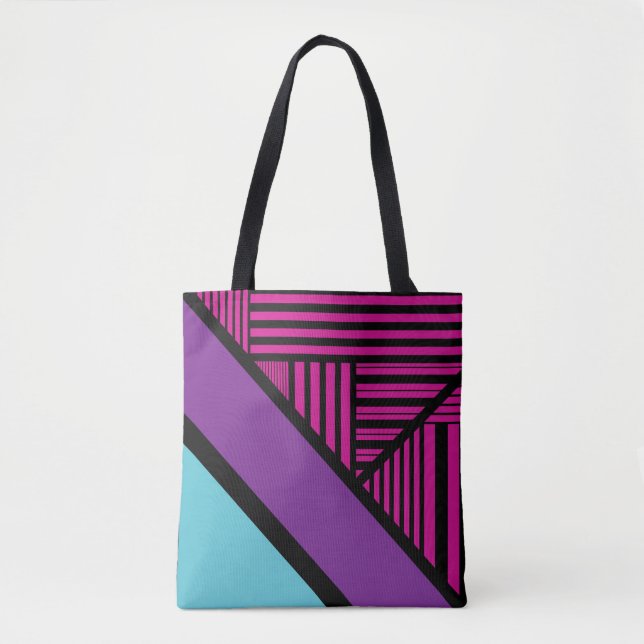 Bolso De Tela Bandas triangulares: rosa, púrpura, azul y negro (Anverso)