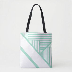 Bolso De Tela Bandas triangulares - Verde y blanco
