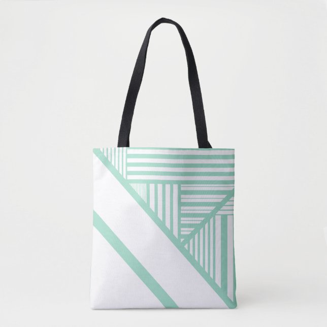 Bolso De Tela Bandas triangulares - Verde y blanco (Anverso)
