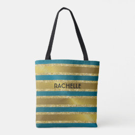 Bolso De Tela Bandas verde azuladas de Purpurina azul y oro con 