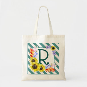 Bolso De Tela Bandas Verde azuladas monograma de girasol