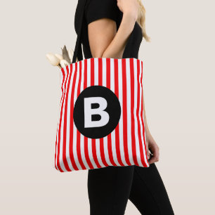 Bolso De Tela Bandas verticales rojas en blanco negro Monograma