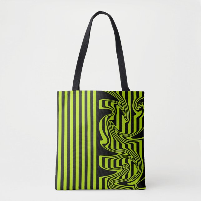 Bolso De Tela Bandas y Swirls - Lime Green y Black (Anverso)