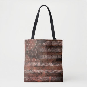 Bolso De Tela Bandera Americana Pared de Ladrillo