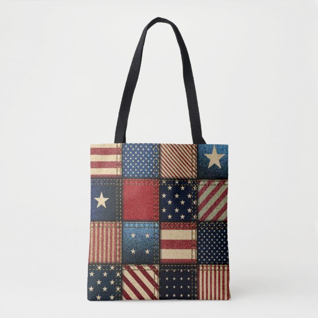 Bolso De Tela Bandera Americana, Patrón sin problemas. (Anverso)