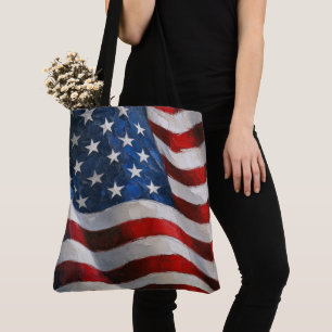 Bolso De Tela Bandera Americana Pintada al Impasto