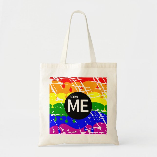 Bolso De Tela Bandera arcoiris gay nacida de esta manera (Frente)