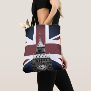 Bolso De Tela Bandera británica vintage y Big Ben, Londres, Rein