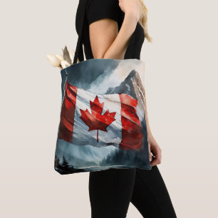 Bolso De Tela Bandera canadiense de Rocky Mountain en acuarela