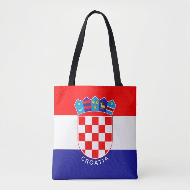 Bolso De Tela Bandera Croata Con Texto Personalizado Hrvatska Za (Anverso)