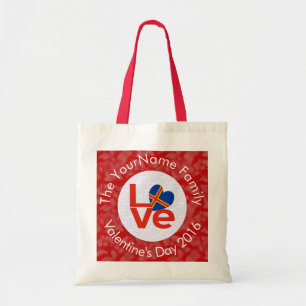 Bolso De Tela Bandera de amor con letras rojas personalizadas de