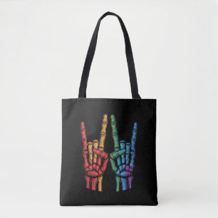 Bolso De Tela Bandera de arcoíris LGBTQ Mano de roca esquelética