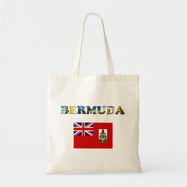 Bolso De Tela Bandera de Bermudas y foto de playa tropical (Frente)