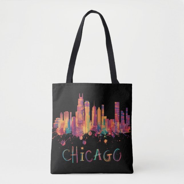Bolso De Tela Bandera de Chicago Skyline Cityscape (Anverso)