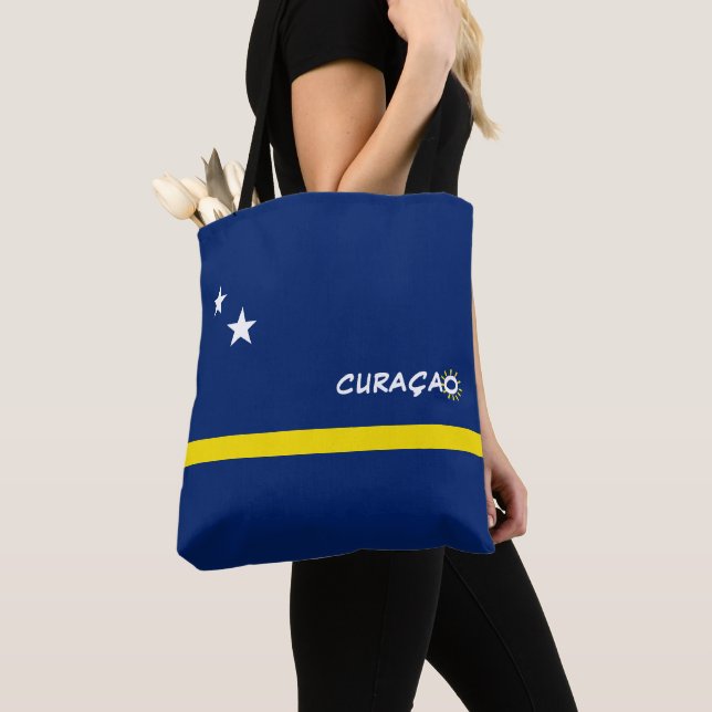 Bolso De Tela Bandera de Curazao con texto de personalizable (Detalle)