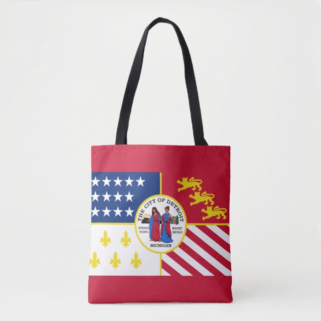 Bolso De Tela Bandera de Detroit, Michigan Tote Bag (Anverso)