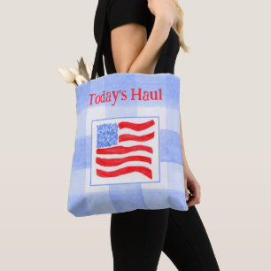 Bolso De Tela Bandera de EE. UU. con acuarela de cuadro azul