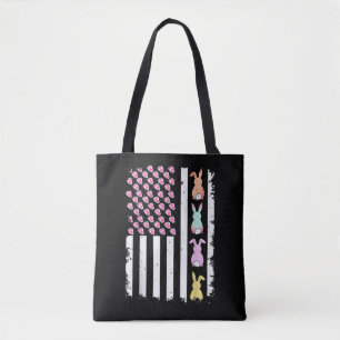 Bolso De Tela Bandera de EE. UU. con conejo para el día de Pascu