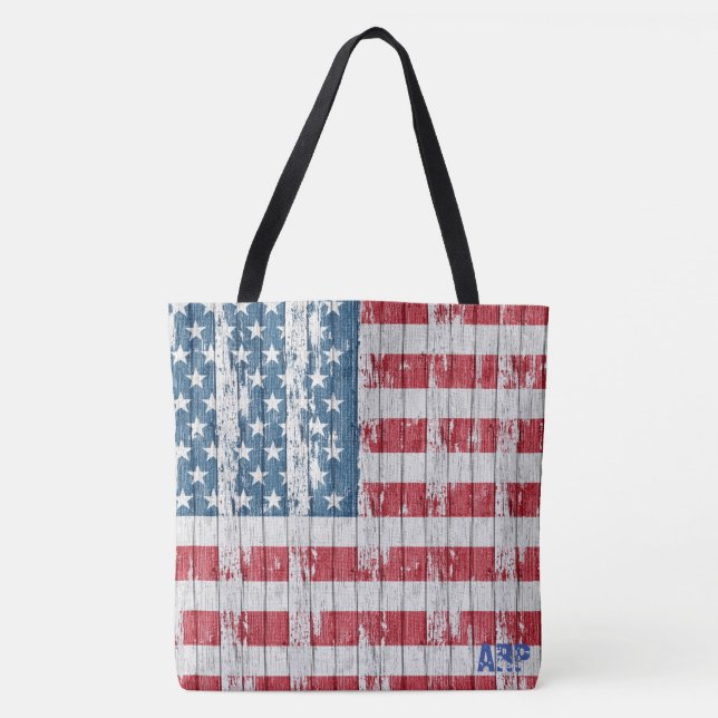 Bolso De Tela *~* Bandera de Estados Unidos Patriótica Rustic Ba (Anverso)
