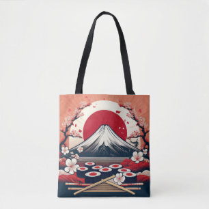 Bolso De Tela Bandera de Japón con música de sushi y Monte Fuji