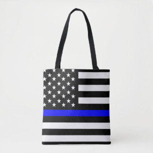Bolso De Tela bandera de la delgada línea azul de la policía est
