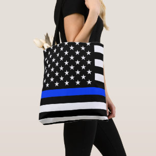 Bolso De Tela Bandera de la policía delgada de la línea azul