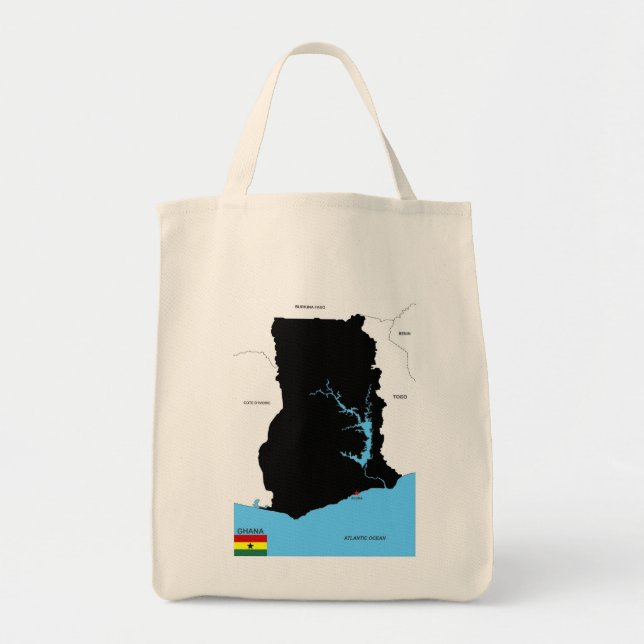 Bolso De Tela bandera de mapa del país de ghana (Frente)