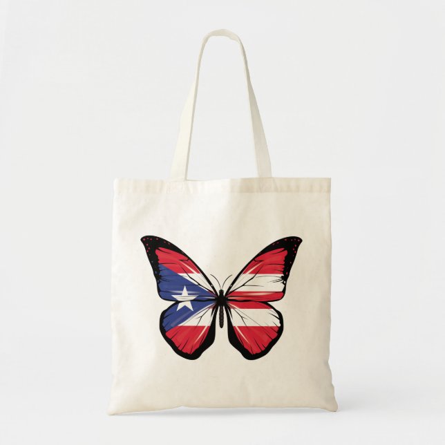 Bolso De Tela Bandera de mariposa de Puerto Rico (Frente)