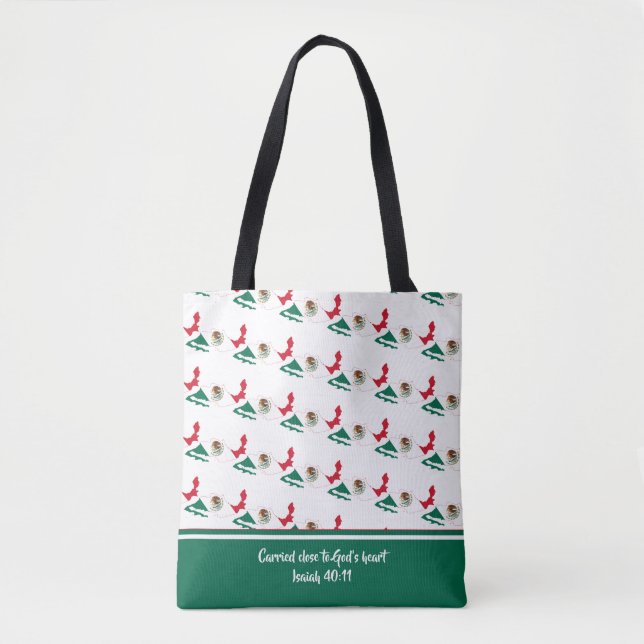 Bolso De Tela Bandera de MÉXICO Escritura Cristiana VERDE (Anverso)