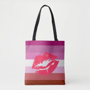 Bolso De Tela Bandera de Orgullo Lesbiana con Lápiz Labial