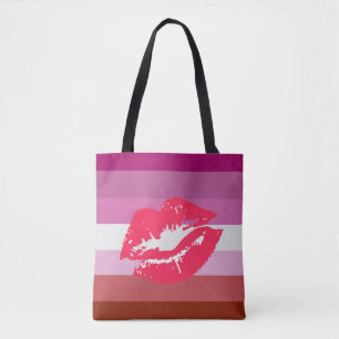 Bolso De Tela Bandera de orgullo lesbiana con lápiz labial y lab