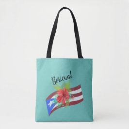 Bolso De Tela Bandera de Puerto Rico con flor de maga boricua