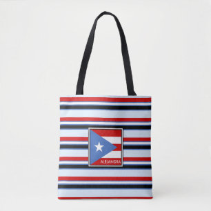 Bolso De Tela Bandera de Puerto Rico y Rayas Personalizada