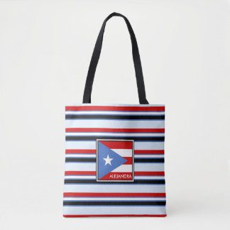 Bolso De Tela Bandera de Puerto Rico y Rayas Personalizada