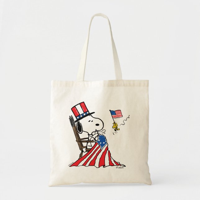 Bolso De Tela Bandera de Snoopy Sgire el 4 de julio (Frente)