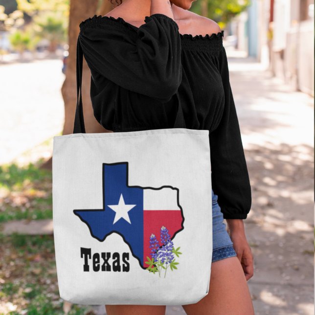 Bolso De Tela Bandera de Texas y Bluebonnet de flores con nombre (Subido por el creador)