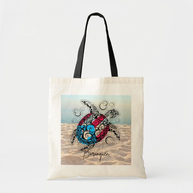 Bolso De Tela Bandera de tortuga de Puerto Rico (Frente)