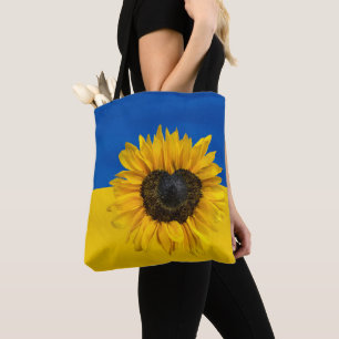 Bolso De Tela Bandera de Ucrania con girasol cardíaco
