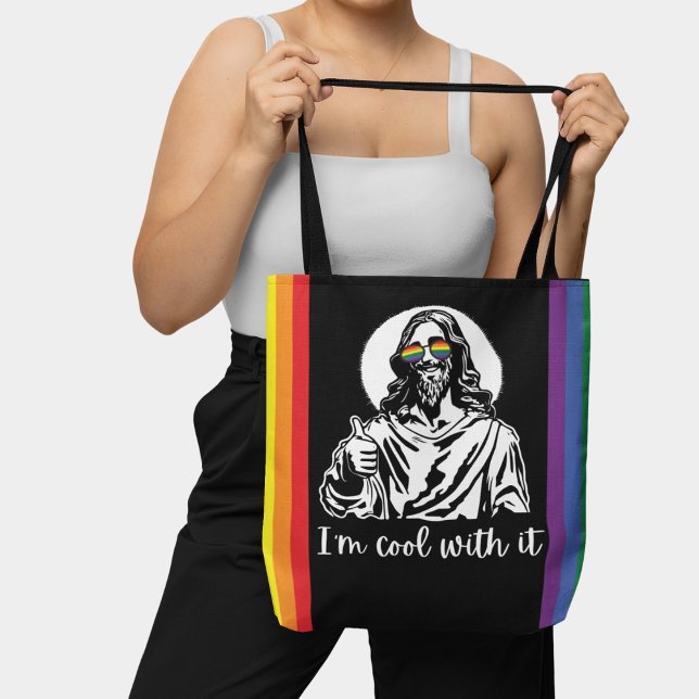 Bolso De Tela Bandera del Arcoiris divertida Hippie Jesús Orgull (Subido por el creador)