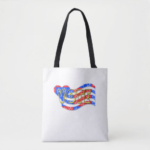 Bolso De Tela Bandera del corazón del VOTO azul rojo en blanco b