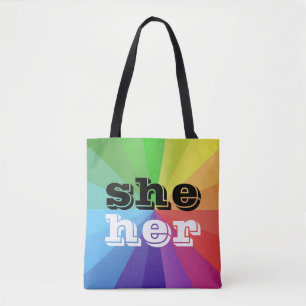 Bolso De Tela Bandera del Orgullo Iris LGBT Pronoun She/Her
