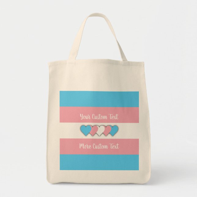 Bolso De Tela Bandera del orgullo transgénero con texto (Frente)