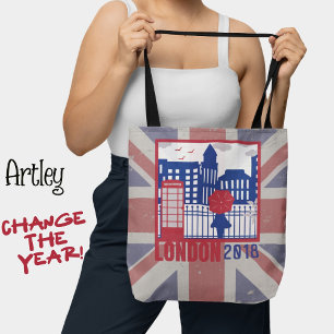 Bolso De Tela Bandera del Reino Unido Rojo Azul Escena de Londre
